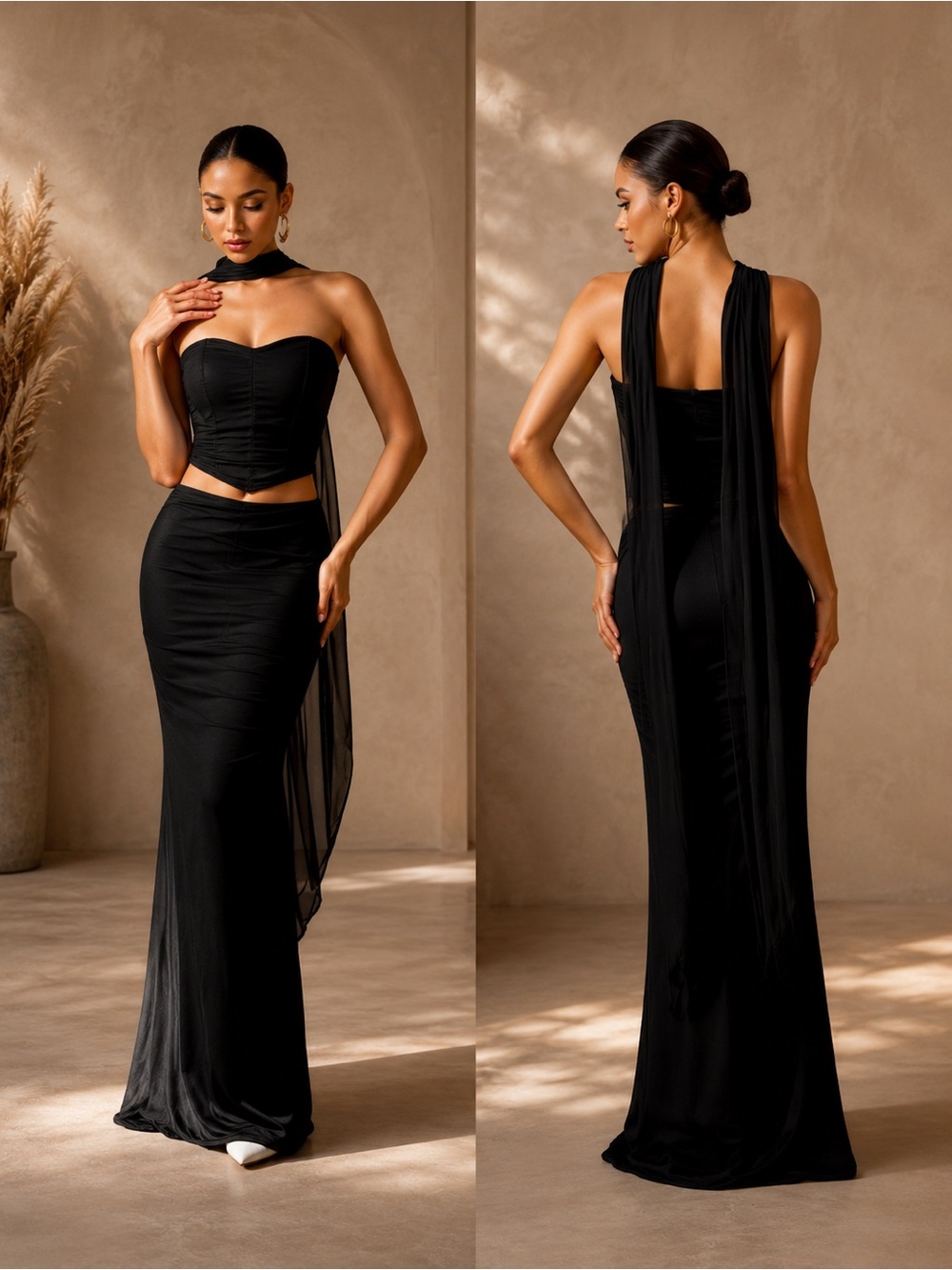 Elegant Black Two-Piece Evening Gown